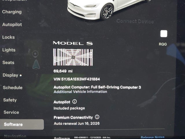 5YJSA1E63MF431884 Tesla Model S Plaid Tri Motor All-wheel Drive