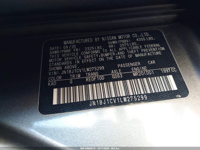 JN1BJ1CV1LW275299 Nissan Rogue Sport S Fwd Xtronic Cvt