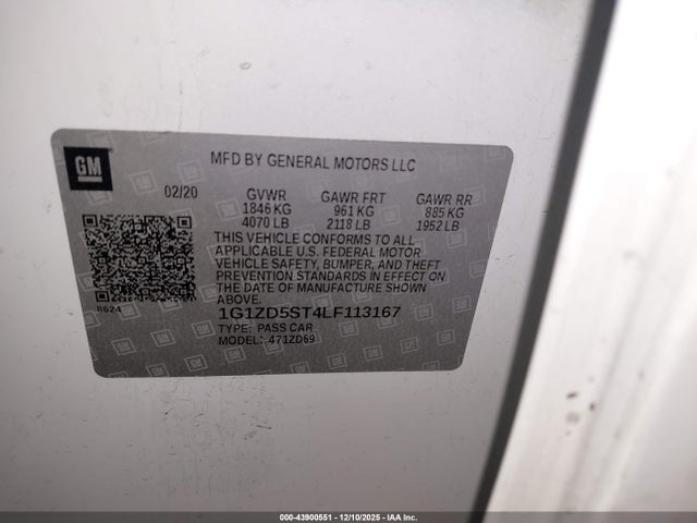 1G1ZD5ST4LF113167 Chevrolet Malibu Fwd Lt