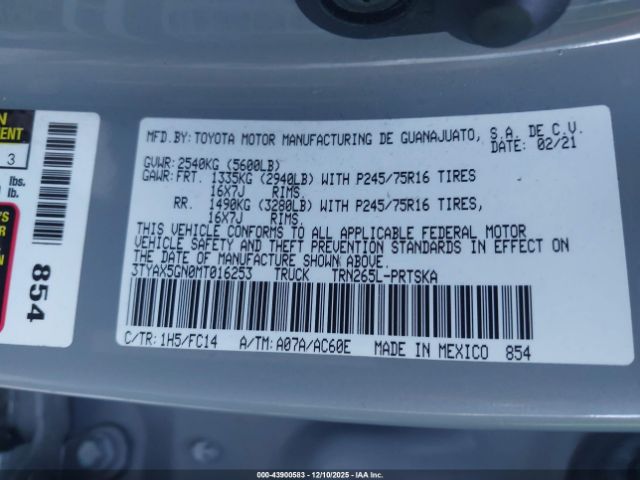 2021 TOYOTA TACOMA 3TYAX5GN0MT016253 Photo 8