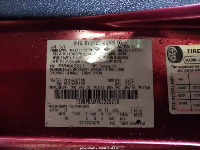 2012 FORD MUSTANG 1ZVBP8AM9C5225218 Photo 8