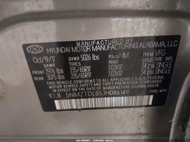 5NMZTDLB5JH086149 Hyundai Santa Fe Sport 2.4l