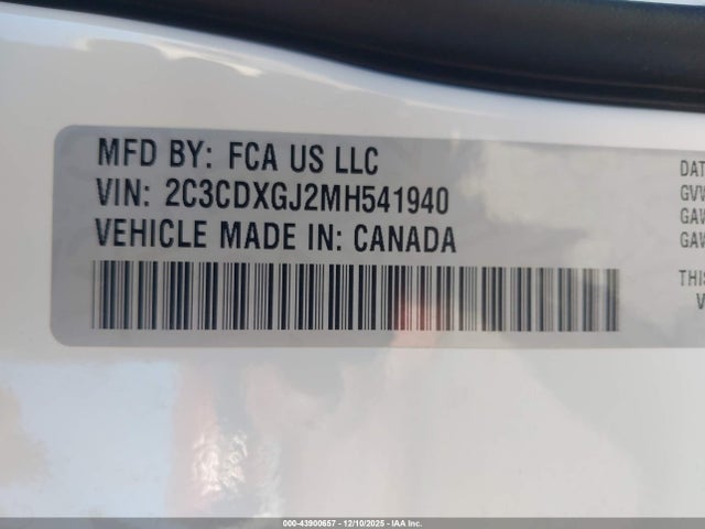 2C3CDXGJ2MH541940 Dodge Charger Scat Pack Rwd