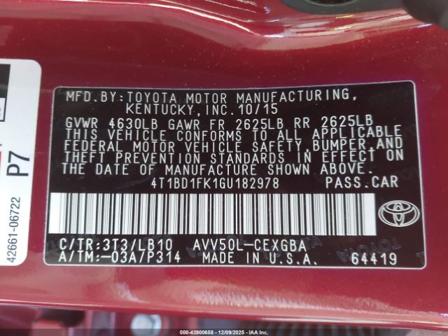 2016 TOYOTA CAMRY HYBRID 4T1BD1FK1GU182978 Photo 8