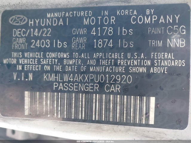 KMHLW4AKXPU012920 Hyundai ELANTRA N