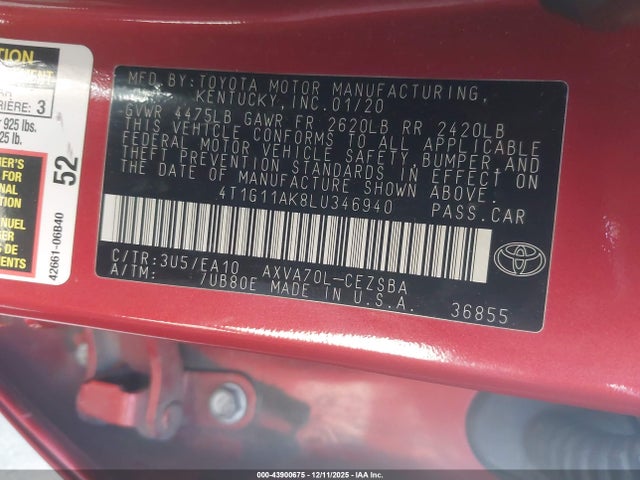 4T1G11AK8LU346940 Toyota CAMRY SE