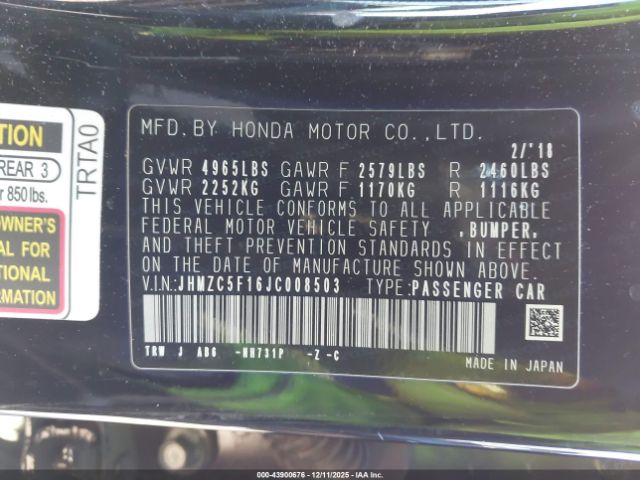 2018 HONDA CLARITY PLUG-IN HYBRID JHMZC5F16JC008503 Photo 8