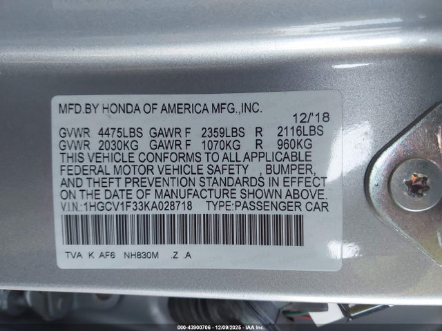 1HGCV1F33KA028718 Honda Accord Sport