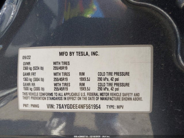 2022 TESLA MODEL Y 7SAYGDEE4NF561954 Photo 8