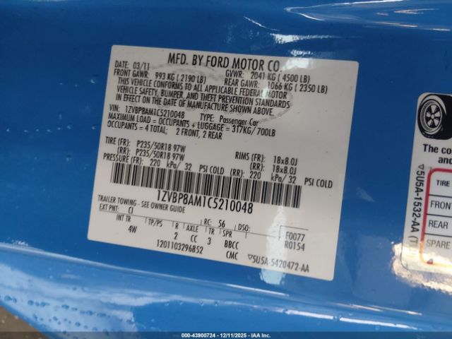 2012 FORD MUSTANG 1ZVBP8AM1C5210048 Photo 8