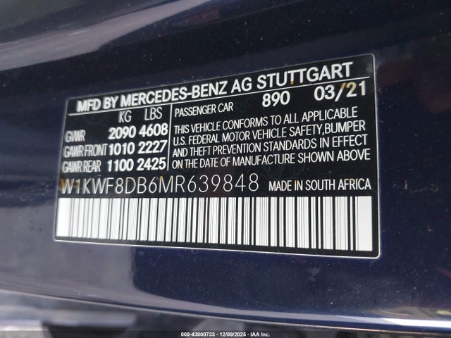 2021 MERCEDES-BENZ C 300 W1KWF8DB6MR639848 Photo 8