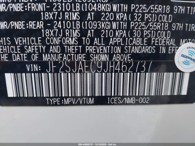 Subaru Forester 2.5i Premium 2018 JF2SJAEC9JH462737 Image 9