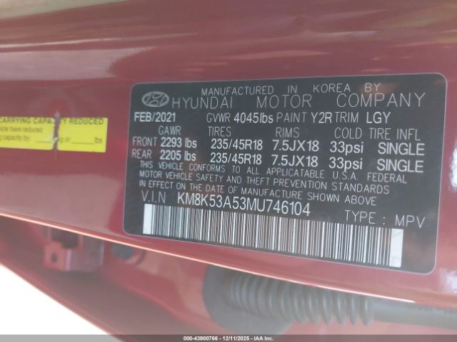 2021 HYUNDAI KONA KM8K53A53MU746104 Photo 8