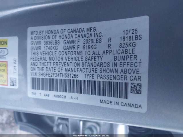 Honda Civic Lx 2026 2HGFE2F24TH531266 Image 9