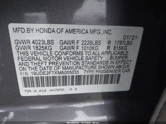 Aukcja sprzedaży 2021 Acura Ilx Premium Package/technology Package, vin: 19UDE2F7XMA005033, numer aukcji: 43900792