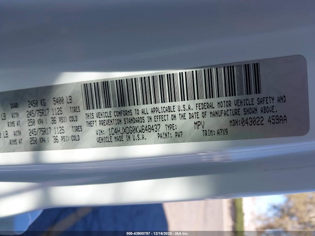 1C4HJXDG0KW648437 Jeep Wrangler Unlimited Sport S 4x4