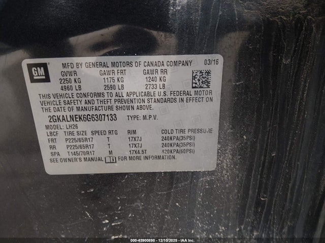 Продаж на аукціоні авто 2016 Gmc Terrain Sle-2, vin: 2GKALNEK6G6307133, номер лоту: 43900890