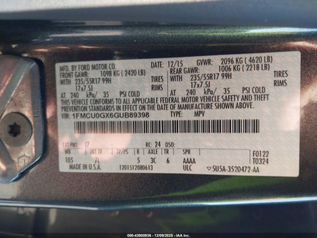 2016 FORD ESCAPE 1FMCU0GX6GUB89398 Photo 8