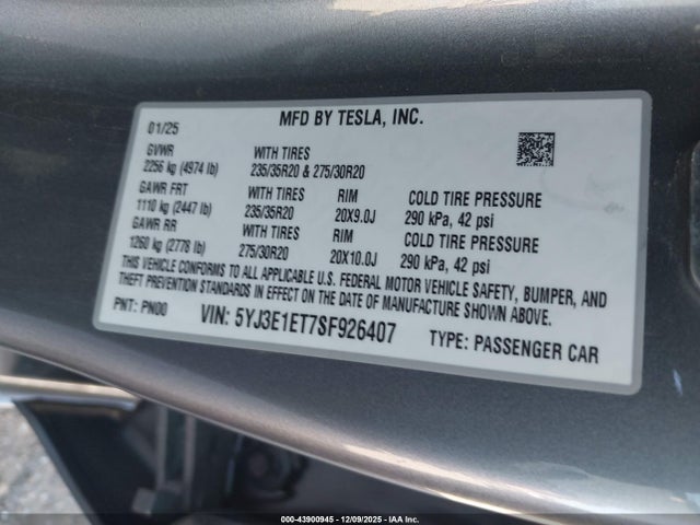 2025 TESLA MODEL 3 5YJ3E1ET7SF926407 Photo 8