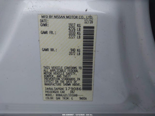 1N4AL3AP6HC179086 Nissan Altima 2.5 S