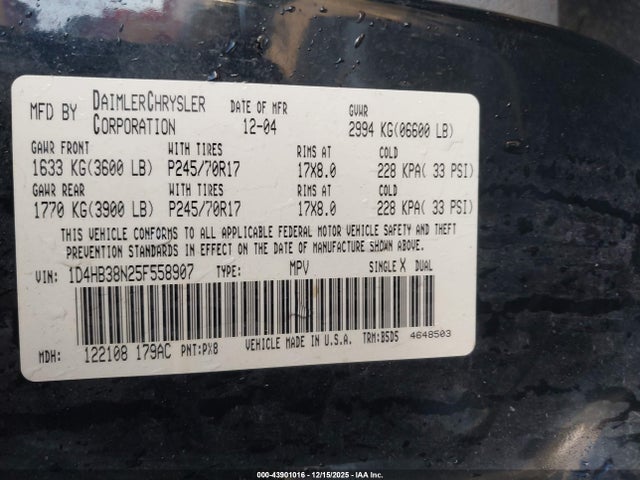 2005 DODGE DURANGO 1D4HB38N25F558907 Photo 8