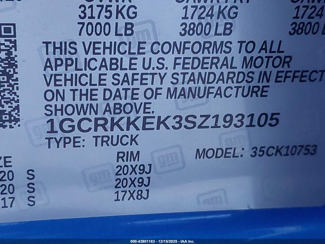 1GCRKKEK3SZ193105 Chevrolet Silverado 1500 4wd Standard Bed Lt With 2ft