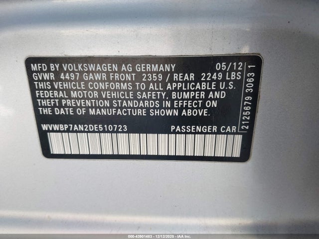 Aukcja sprzedaży 2013 Volkswagen Cc 2.0t Sport Plus, vin: WVWBP7AN2DE510723, numer aukcji: 43901483