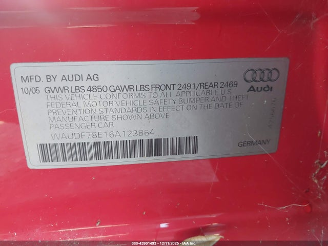 2006 AUDI A4 WAUDF78E16A123864 Photo 8