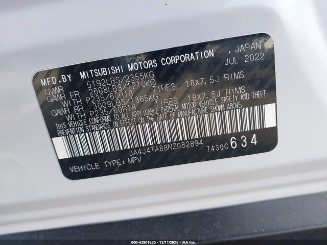 2022 MITSUBISHI OUTLANDER JA4J4TA88NZ082894 Photo 8