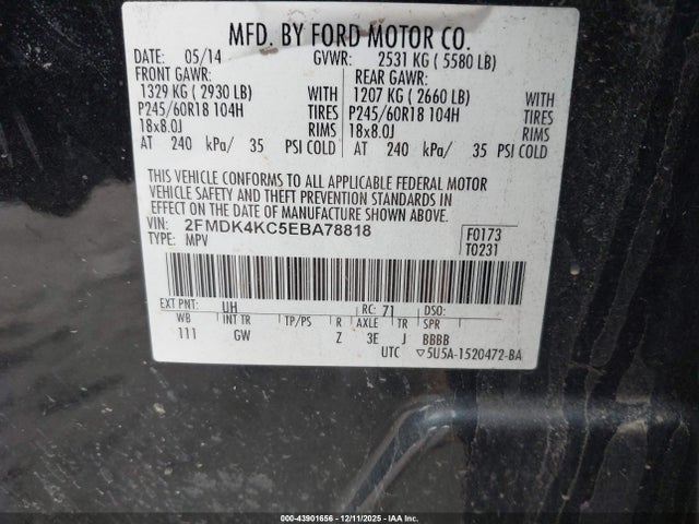 2014 Ford Edge Limited მანქანა იყიდება აუქციონზე, vin: 2FMDK4KC5EBA78818, აუქციონის ნომერი: 43901656