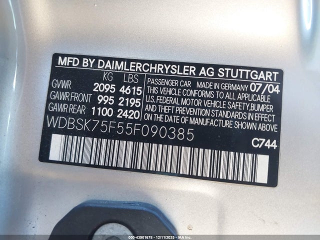 2005 MERCEDES-BENZ SL 500 WDBSK75F55F090385 Photo 8