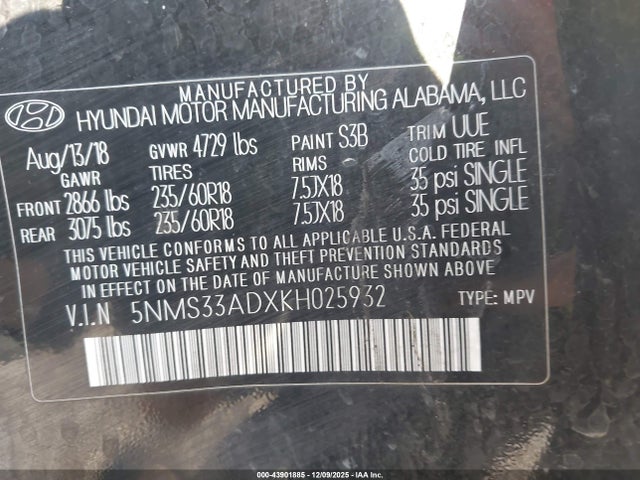 2019 HYUNDAI SANTA FE 5NMS33ADXKH025932 Photo 8