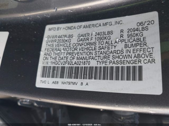 2020 HONDA ACCORD 1HGCV2F92LA021870 Photo 8