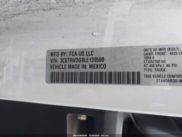 3C6TRVDG8LE139500 RAM Promaster 2500 High Roof 159 Wb