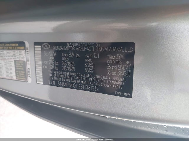 Aukcja sprzedaży 2025 Hyundai Santa Fe Calligraphy, vin: 5NMP54GL2SH081237, numer aukcji: 43902013