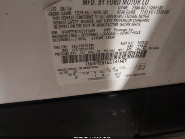1FAHP2E81GG141689 Ford TAURUS SEL