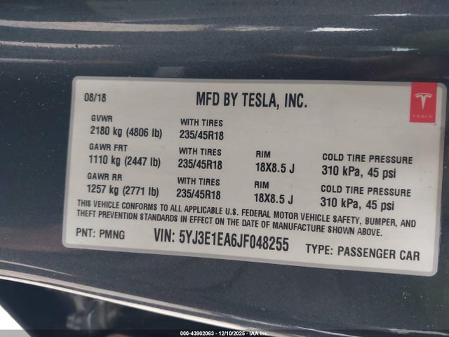 2018 TESLA MODEL 3 5YJ3E1EA6JF048255 Photo 8