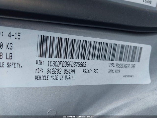 Aukcja sprzedaży 2015 Dodge Dart Sxt, vin: 1C3CDFBB6FD375903, numer aukcji: 43902104