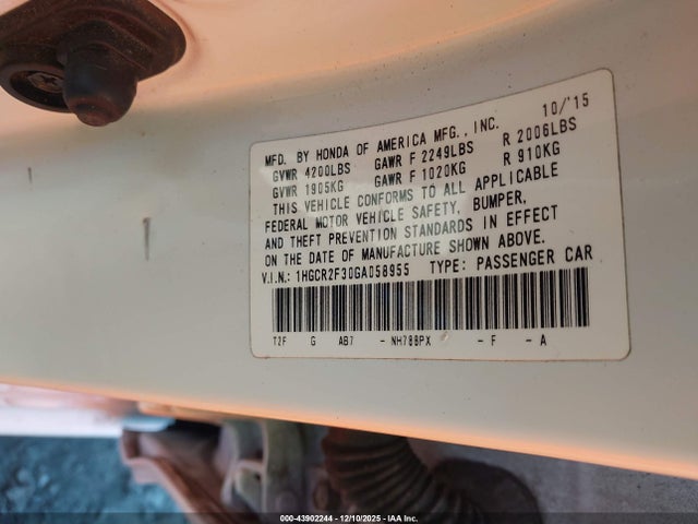 1HGCR2F30GA058955 Honda ACCORD LX