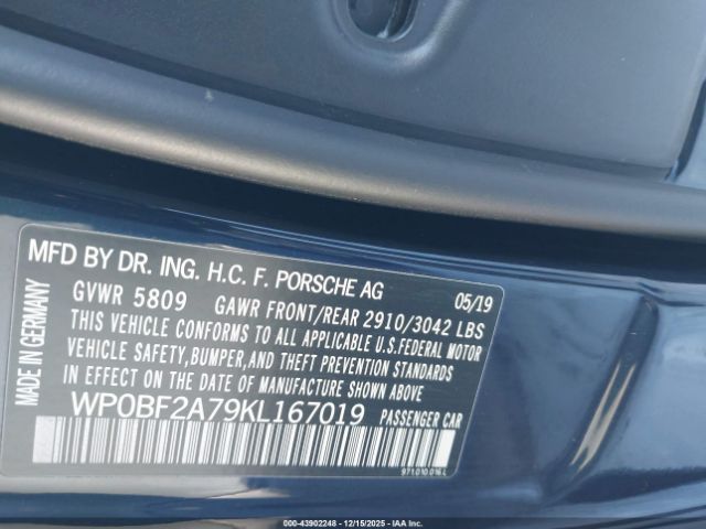 2019 PORSCHE PANAMERA WP0BF2A79KL167019 Photo 8