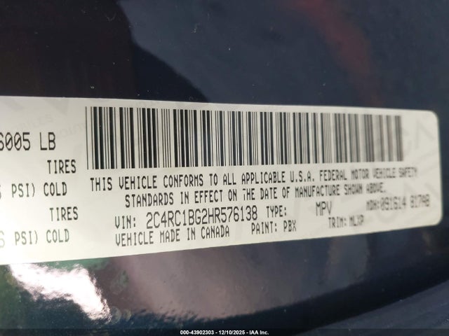 2017 Chrysler Pacifica Touring-l მანქანა იყიდება აუქციონზე, vin: 2C4RC1BG2HR576138, აუქციონის ნომერი: 43902303