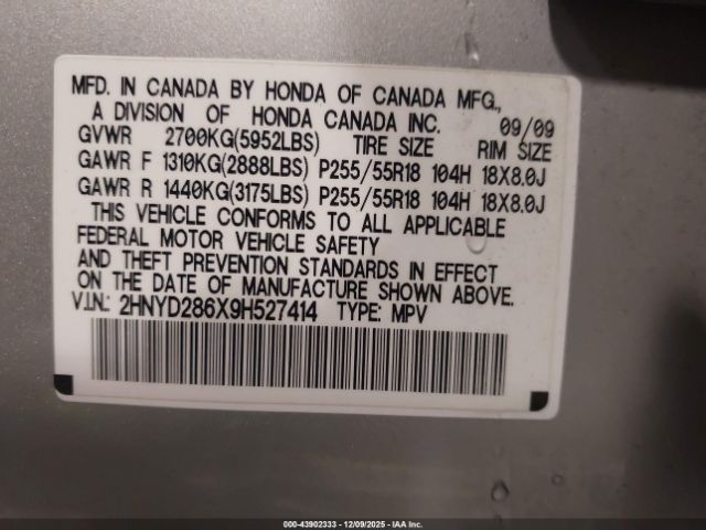 2009 ACURA MDX 2HNYD286X9H527414 Photo 8