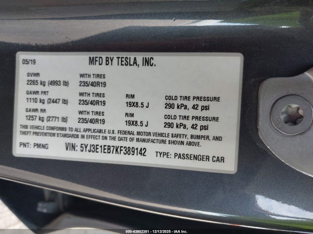 2019 TESLA MODEL 3 5YJ3E1EB7KF389142 Photo 8