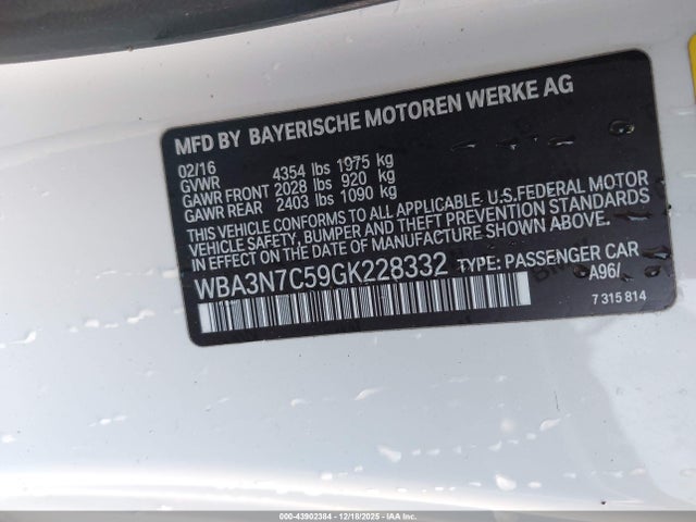Aukcja sprzedaży 2016 Bmw 428i, vin: WBA3N7C59GK228332, numer aukcji: 43902384