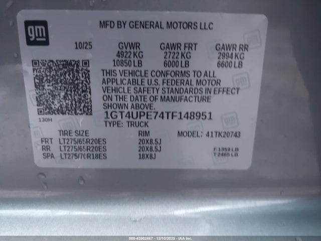 Продаж на аукціоні авто 2026 Gmc Sierra 2500hd , Standard Bed, At4, 4wd, vin: 1GT4UPE74TF148951, номер лоту: 43902467