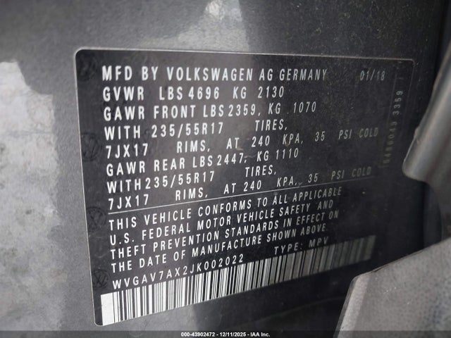 2018 VOLKSWAGEN TIGUAN LIMITED WVGAV7AX2JK002022 Photo 8