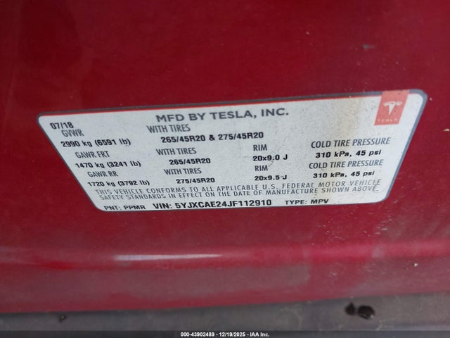 2018 TESLA MODEL X 5YJXCAE24JF112910 Photo 8