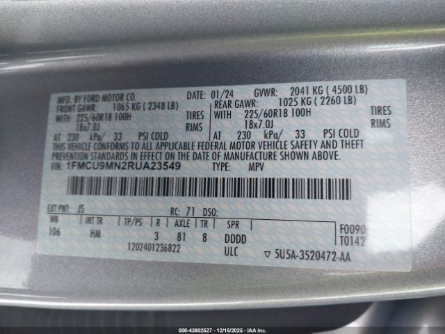 2024 FORD ESCAPE 1FMCU9MN2RUA23549 Photo 8