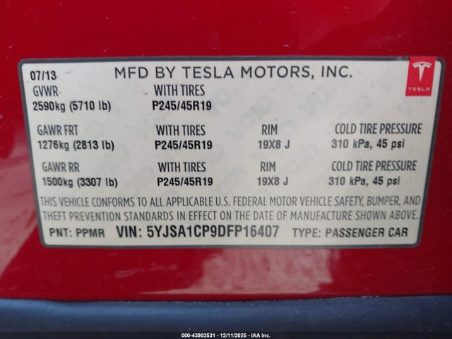 2013 TESLA MODEL S 5YJSA1CP9DFP16407 Photo 8