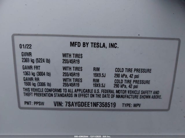 2022 TESLA MODEL Y 7SAYGDEE1NF358519 Photo 8